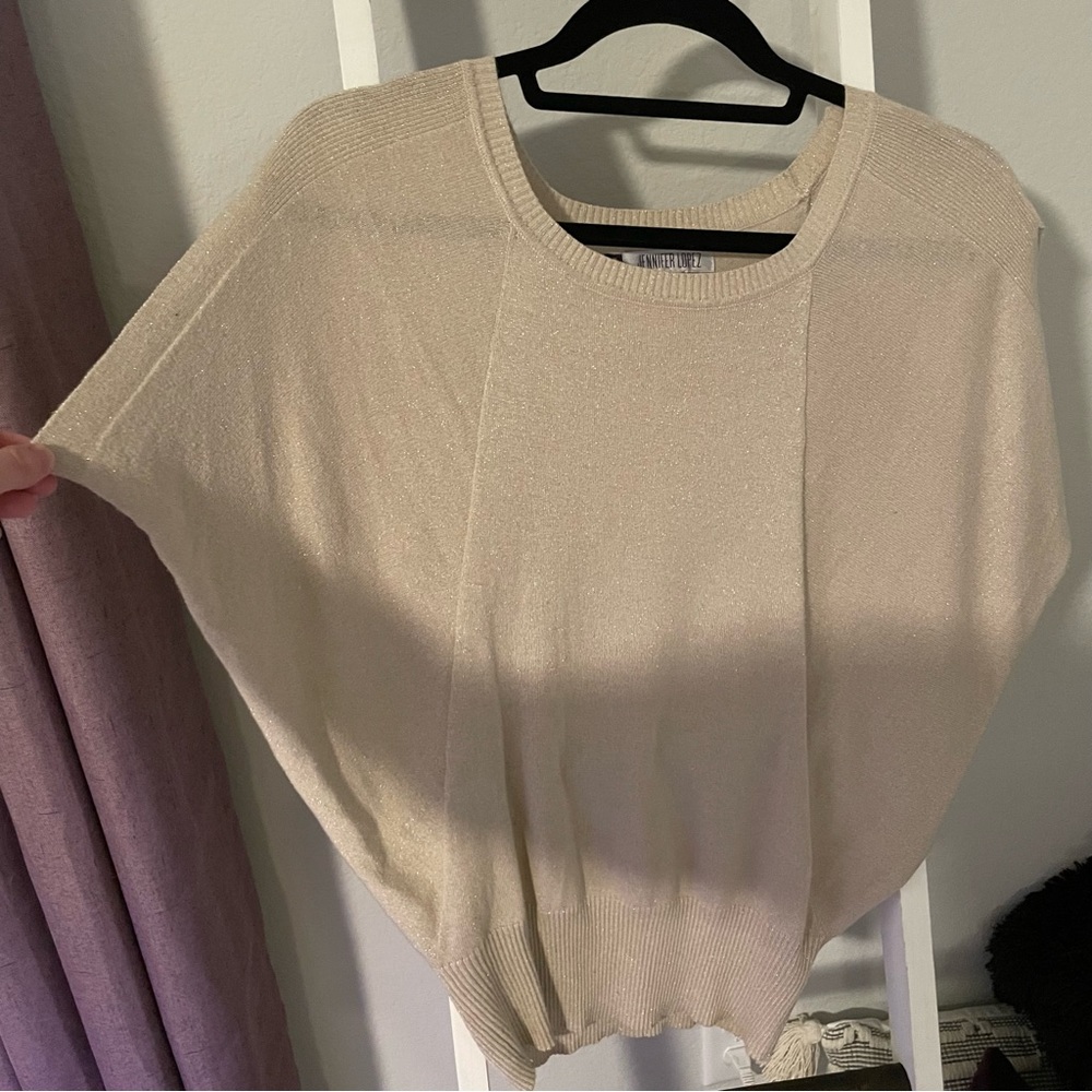 Jennifer Lopez Gold Shimmer Short-Sleeve Dolman Sweater